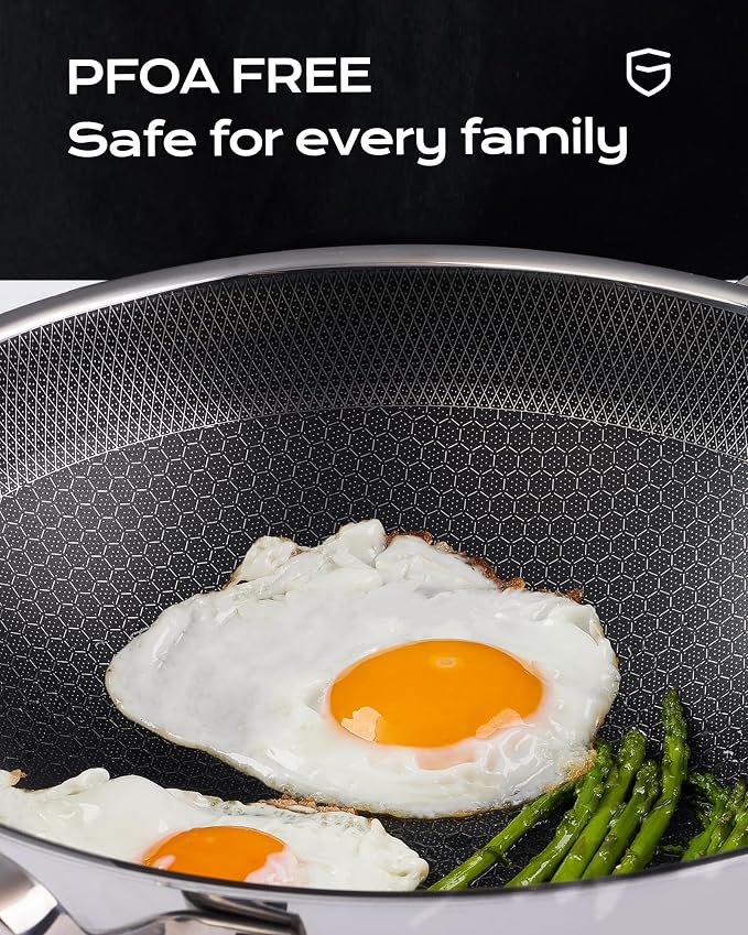 Wok Pan,12 Inch Hybrid Wok with Lid | Frying Pan Cookware, Stainless Steel Woks & Stir-fry Pans Nonstick, Dishwasher Safe, PFOA Free, Compatible with All Cooktops