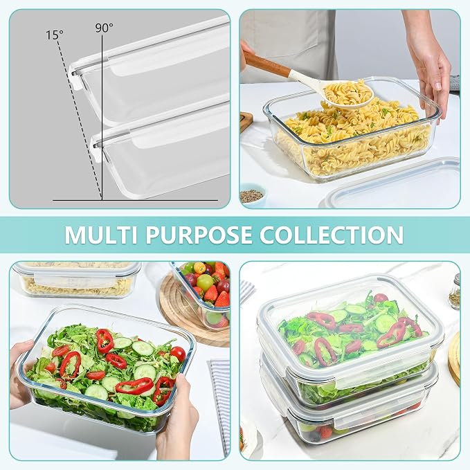 2 Pack 78 Oz / 9.8 Cups Large Glass Food Storage Containers with Lids, Meal Prep Containers for Baking, Serving, Glass Storage Container, BPA Free, Leakproof, Freezer, Microwave/Oven Safe