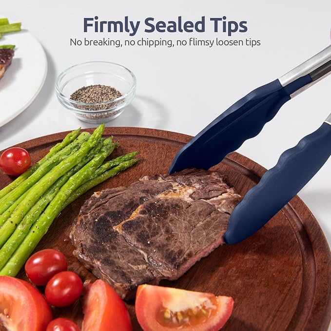 U-Taste Kitchen Tong for Cooking, 600ºF Heat-Resistant, 7in/Midnight Blue | Small Mini Silicon Tongs for Serving Food, Short Salad Thong with Non Stick Rubber Tips & 18/8 Stainless Steel Handle