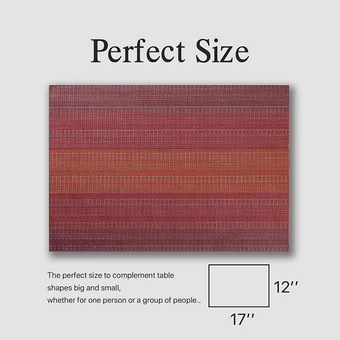 Placemats Set of 6 - Easy Clean Woven Vinyl Placemats for Dining Table, Indoor/Outdoor Place Mats, Washable PVC Table Mats(Pomegranate Parade)