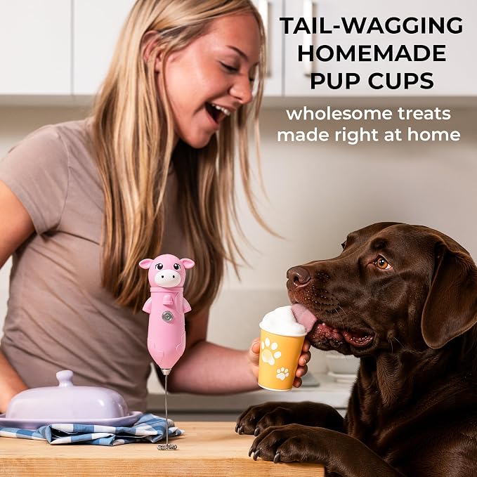 Zulay Kitchen Cow Milk Frother Wand – Cutesy Frother, Meet Your New Frothing Buddy Bubblegum The Cow, Adoption Papers and Stickers Included, Purrr-fect for Lattes, Cappuccino & Matcha – Pink