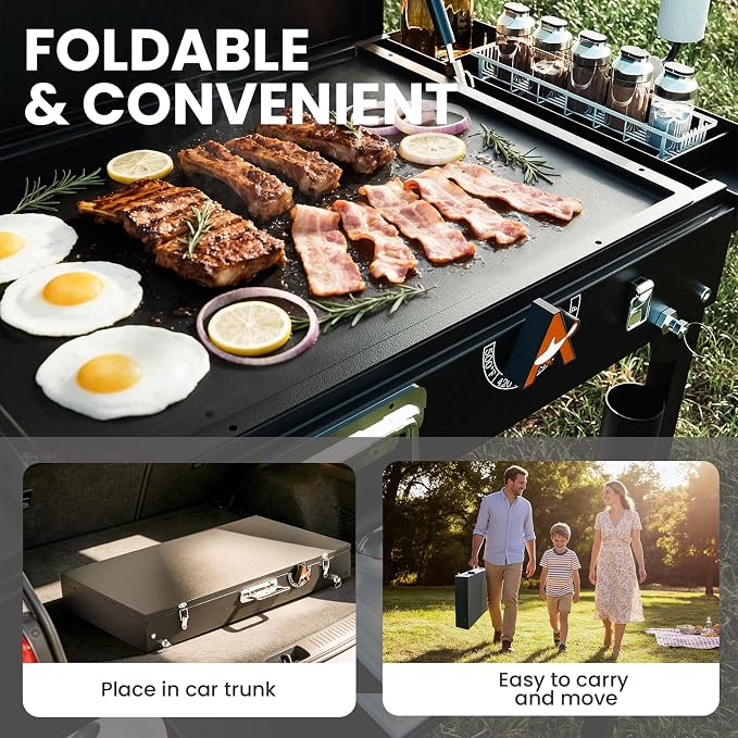 2-in-1 Outdoor Table & Electric Grill 1800W | Portable & Foldable | Nonstick Cooking Surface | Outdoor Kitchen & Backyard Barbecue