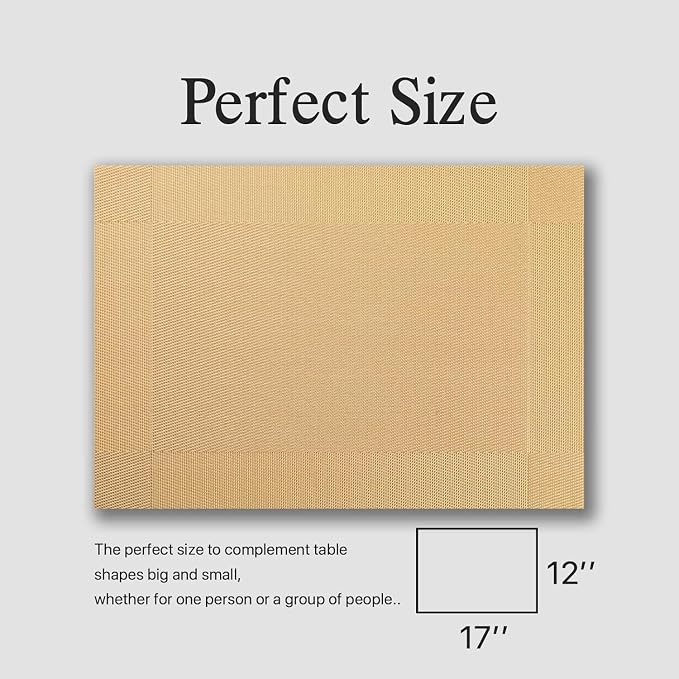 Placemats Set of 8 - Easy Clean Woven Vinyl Placemats for Dining Table, Indoor/Outdoor Place Mats, Washable PVC Table Mats(Gold Cube)