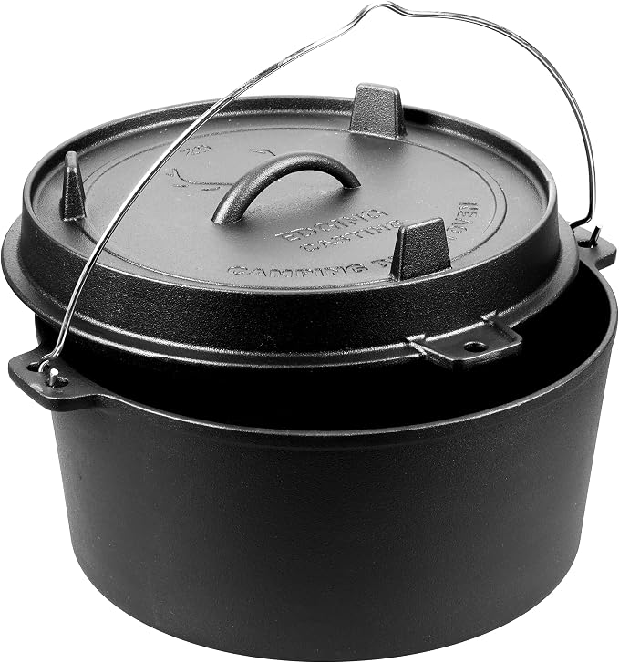 EDGING CASTING Pre-Seasoned Cast Iron Camping Dutch Ovens, Outdoor Camping Dutch Oven Pot with Lid Tripod, 8 Quart