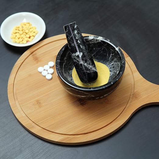 Exquisite Marble Mortar and Pestle Set - Your Ultimate Kitchen Essential for Grinding Spices, Making Guacamole, Salsa, Pesto, and Crushing Pills (Black Zebra, Bowl Shape (5"))