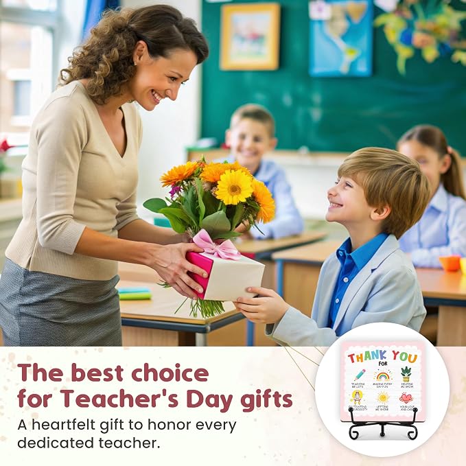Teacher Appreciation Gifts for Women Men - 5" Wooden Plaque Sign for Mentor Teacher Christmas Birthday Gifts, Teacher's Day Gift from Student Desk for Table Decor - A03