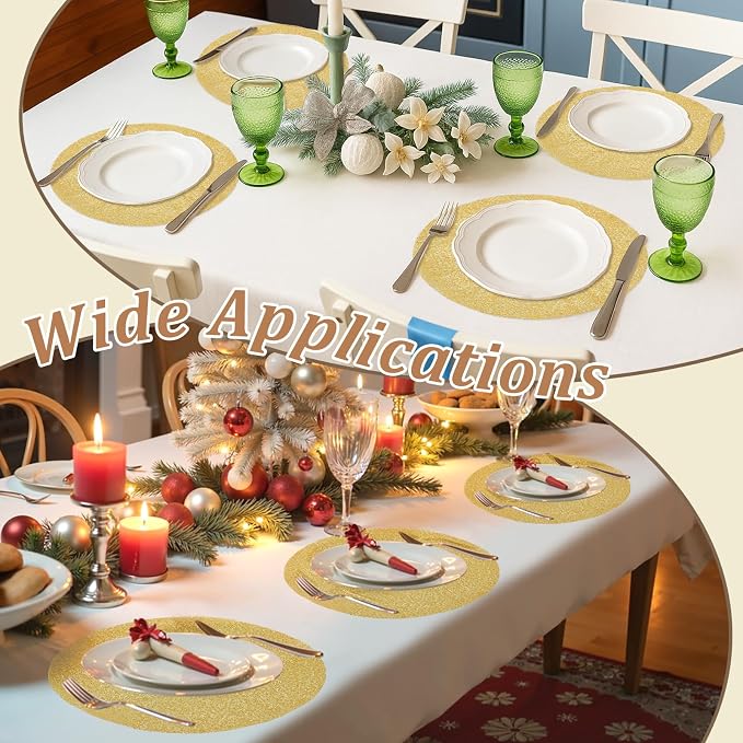 120PCS Disposable Gold Placemats Set, 13 Inch Gold Foil Table Mats Bulk, Metallic Mesh Pressed Round Doilies for Tables, Paper Placemats for Wedding Birthday Party Dining Table Home Decor