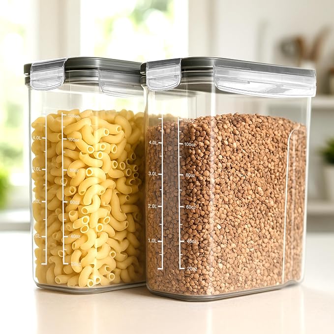Utopia Kitchen Cereal Containers Storage Set with Lids, 6 Pack, 4L, Clear | Airtight Food Storage Containers with Lids, BPA-Free Cereal Dispensers for Pantry Organization and Storage