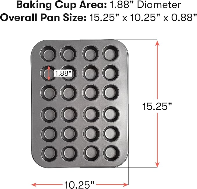 Mini Muffin Pan Carbon Steel Quick Release Coating, Non-Stick Bakeware, Heavy Duty Performance, 24-Cup, Gray