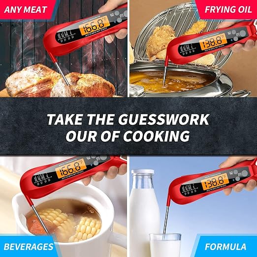 Therm Pro® Chef Meat Thermometer Digital, 1 Sec Instant Read, NIST® Certified Accurate to ±0.5℉, Ultra Bright LED Screen, 100% Waterproof, Auto-Rotate, for courtyard BBQ, Turkey, Candy, Liquids, bread