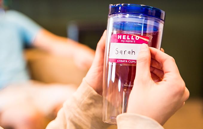 STRATA CUPS Insulated Wine Tumbler With Lid (SET OF 10) BONUS Name Decals - Outdoor Acrylic Plastic Wine Glasses, 10oz Cup Tumblers in 10 Colors - Adult Sippy, Unbreakable Stemless Wine Glass