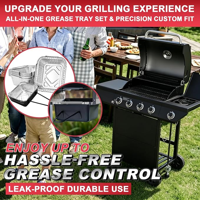 Grill Drip Pan for Nexgrill 720-0830H 720-0925P, Cuisinart CGG-7400 Grill | Grill drip tray fits Nexgrill 720-0830D 720-08882A 720-0896 720-0888S parts, Cuisinart CGG-8500, 15pack foil liner, heatproof