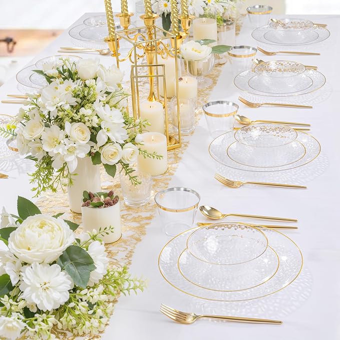 Rubtlamp 30 Pack Clear Disposable Bowls, Clear Plastic Bowls with Gold Rim, 12-16oz Premium Heavy Duty Plastic soup Bowls for Party, Wedding and Holiday