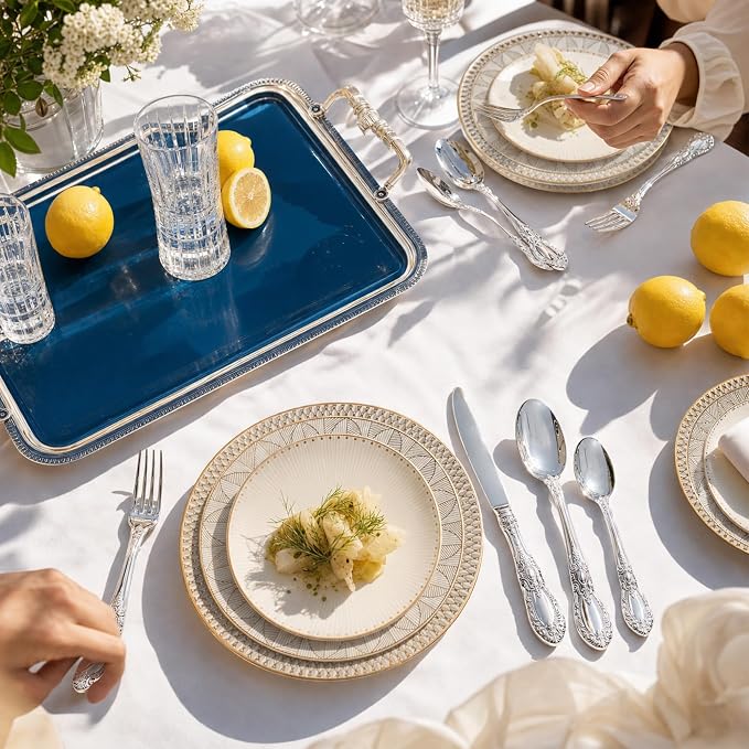 OSVSEE Vintage Silverware Set, 18/10 Stainless Steel Flatware Set for 4 | Heavy Duty Flatware with Royal Palace Handles, Mirror Polished Cutlery, Dishwasher Safe Silverware for Weddings & Gift Giving