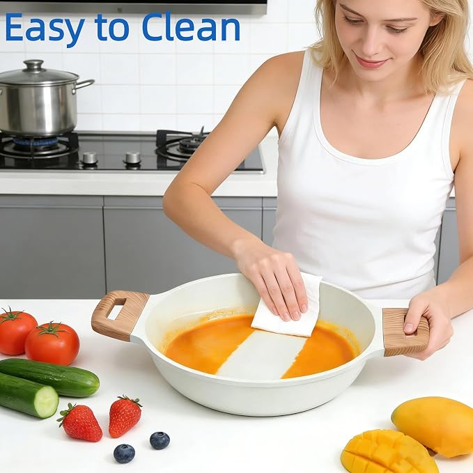 Simple Deluxe 25Pcs Ceramic Cookware Set, Nonstick & Non-Toxic Healthy Pots and Pans, Heat-Resistant Handles, Induction Cookware Sets with Frying Pans, Beige