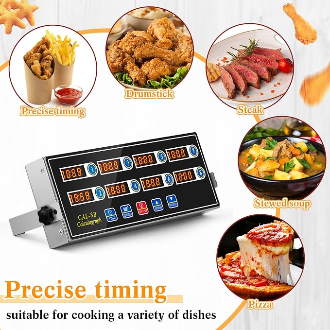 Relaxweex 1 Pack 8 Channel Kitchen Timers for Cooking, Commercial Digital Kitchen Timer with Loud Alarm, Large LCD Display, Restaurant Fryer, Chef, Baking Supplies