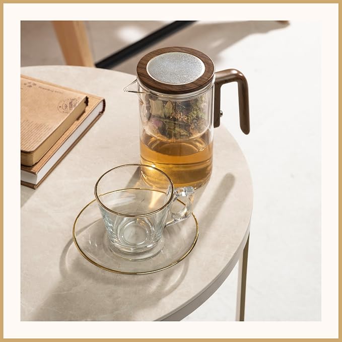 Enchanti Tea Pot - Modern Glass Infuser Teapot - Water Separation Magic Teapot with Heat-Resistant Handle - Elegant Gift Box & Writable Card - Perfect for Loose Leaf Tea - 600 ML (20oz)