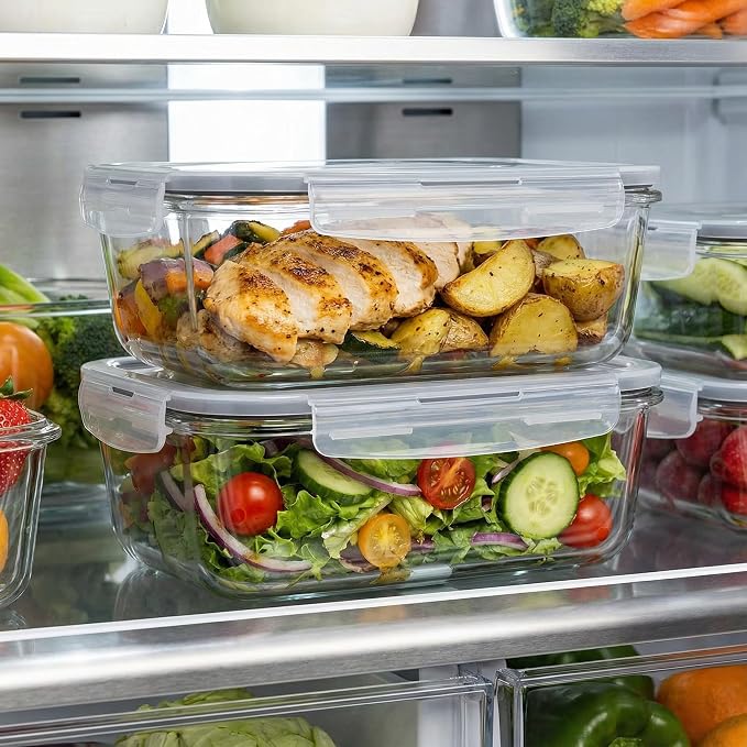 5 Pack 36oz Borosilicate Glass Food Storage Containers Set with Lids, Freezer Meal Prep Containers, Airtight Bento Lunch Container Set, Oven, Freezer and Dishwasher Safe, BPA Free, Kitchen Storage Set