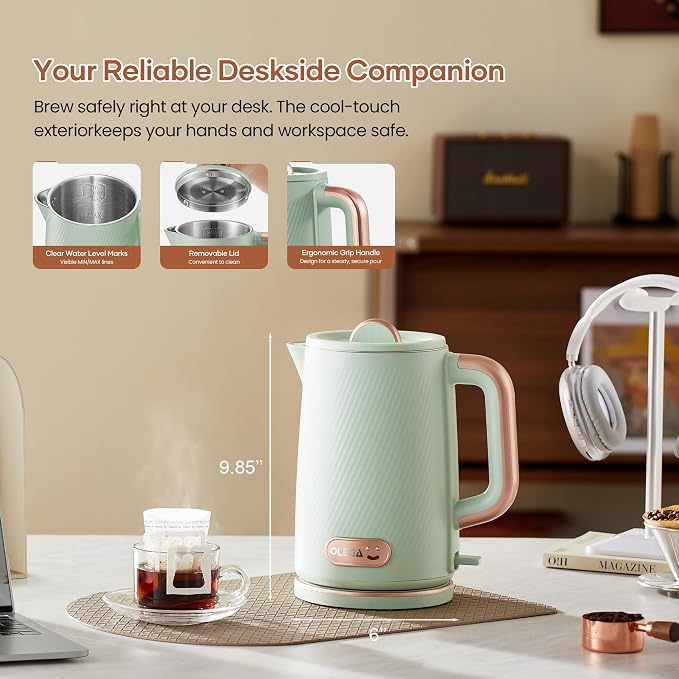 OLEGA Electric Tea Kettle: 1200W Fast Boil Electric Water Kettles 1.5L | Stainless Steel Kettle; Large Electric Water Kettle; Plastic Free Teapot; Auto Shut-Off Water Boiler; Fast Boil Kettles