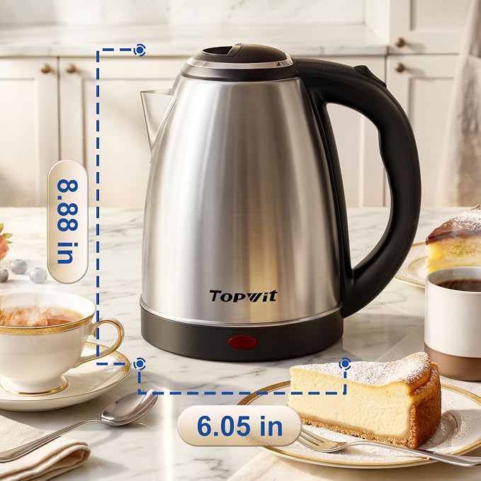 TOPWIT 2.0L Stainless Steel Electric Kettle, Rapid Boiling Hot Water Kettle | BPA-Free, No Plastic Contact, Electric Tea Kettle with Auto Shut-off and Boil-dry Protection for Home & Office