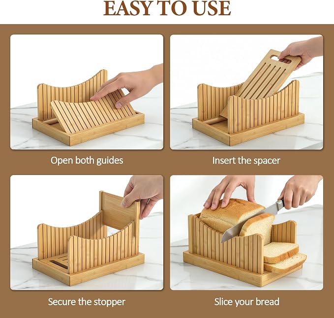 2 Tier Bread Box with Slicer and Cutting Board Extra Large | Bread Storage, Keep Bread Fresh, Bamboo, Large Capacity, Space-Saving, Acrylic Window, for Homemade Bread, Kitchen Storage