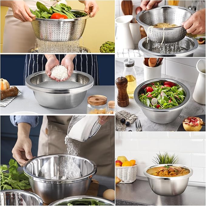Gulex Colander Stainless Steel 3-quart with Bowls,Strainer for Kitchen(2PC)