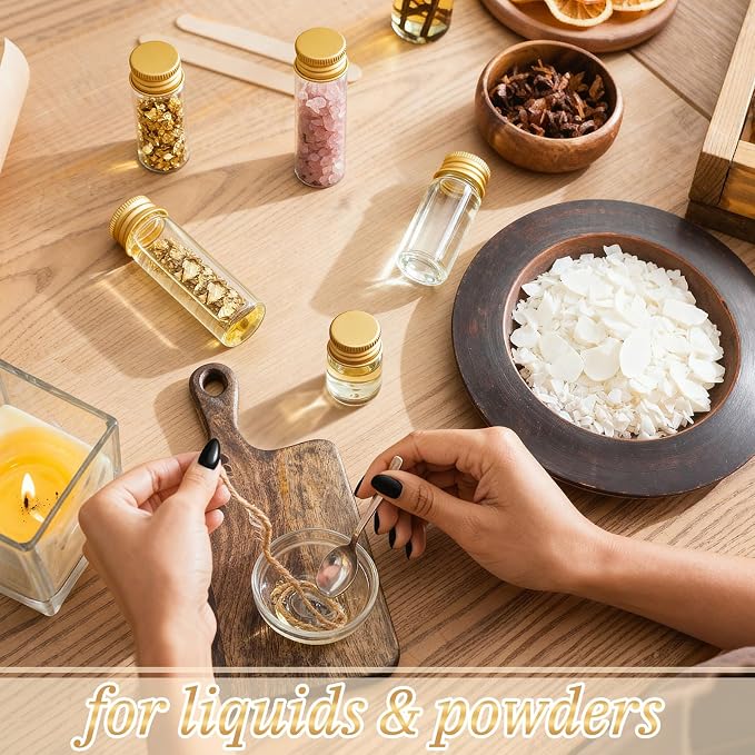 Didaey 100 Pcs Small Clear Vials Spice Mini Jars with Lids Mini Glass Bottles with Screw Aluminum Metal Caps Tiny Jars Sample Containers for Powder Cream Cosmetic Jewelry Wedding (4 Size,Gold Caps)