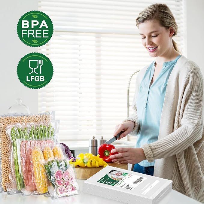 Bonsenkitchen Precut Vacuum Food Sealer Bags 100 Pint 6" x 10", BPA Free | Commercial Grade Textured Food Vacuum Sealer Bag, Thick Embossed Bags for Food Storage and Sous Vide Cooking