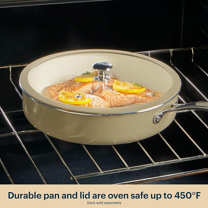 Pyrex 7.7-Inch Saucepan Ceramic Cookware with Lid & Stainless Steel Handles | Healthy nonstick ceramic coating, induction compatible stainless steel, PFAS Lead Cadmium BPA Free