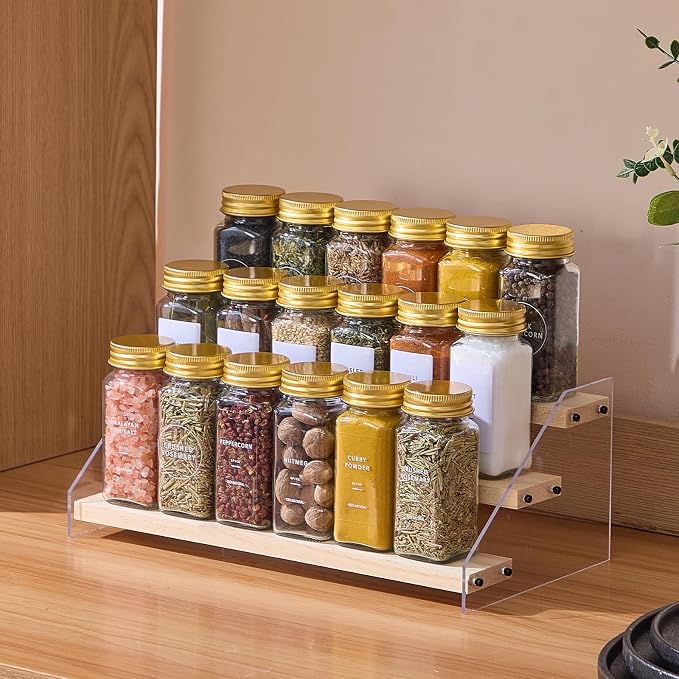 48 Pcs Glass Spice Jars with Labels, Seasoning Containers with Gold Lids | Airtight spice bottles Keep Fresh, 4oz Spice Containers with Shaker Lids,Funnel for Spice Rack,Kitchen Spice Drawer Organizer