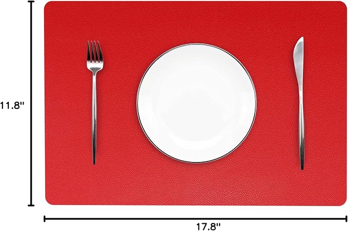 Jovono Wipeable Leather Table Mats, Waterproof Heat-Resistant, Easy to Clean, Set of 6, Red