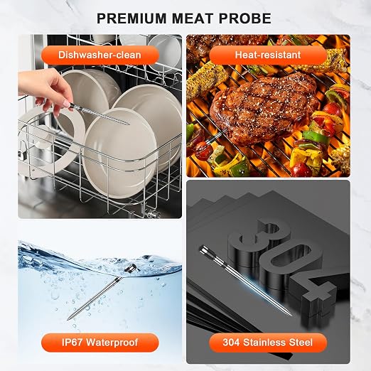 Bluetooth Wireless Meat Thermometer Digital for BBQ Grill Smoker | Instant Read Food Cooking Thermometer with Standalone Base, NIST Certified Accuracy for Air Fryer