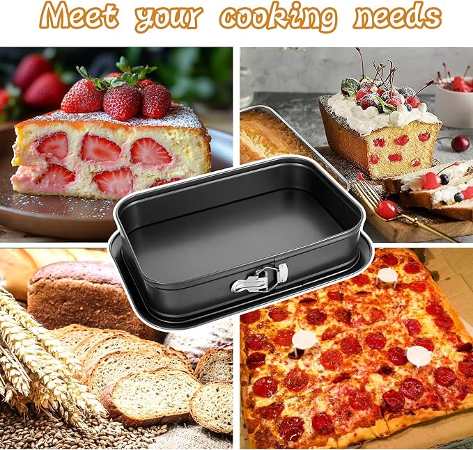Kenaoeoe 14 x 9.5 Inch Large Springform Pan Rectangle Cake Pan with Removable Bottom Non-Stick Carbon Steel Bakeware for Baking, Gray