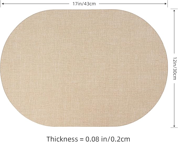 Faux Leather Placemats Set of 4, Wipeable Waterproof Stain Resistant Table Mats, Heat Resistant Thick Placemats with Hand-Painted Edges for Kitchen Dining, Imitative Linen Texture, Various Shapes