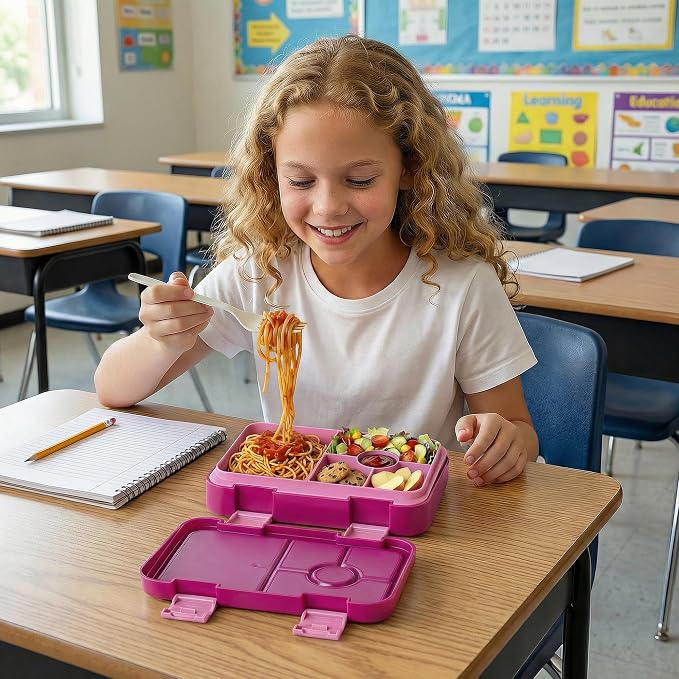 Bento Lunch Box for Kids, 5/6 Compartments, Rose Red | Dishwasher Safe Back to School Snack Bento Lunch Containers Boxes, Ideal Portion Sizes for On-the-Go Meal, Ages 3+, School