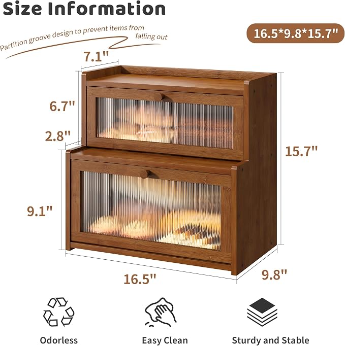 Bread Box for Kitchen Countertop Double Layer Large Corner Bread Box Capacity Bread Storage Bin Farmhouse Breadbox Container Organizer Cabinet Cupboard (Brown)