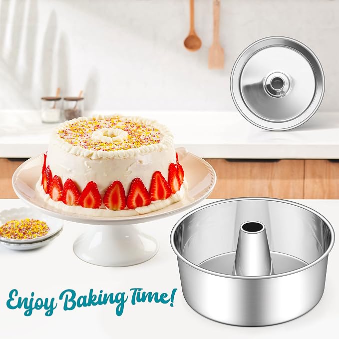 E-far 10-Inch Angel Food Cake Pan, Stainless Steel Tube Pan for Baking | Ideal for Pound Chiffon Cake, One-piece Design & Non-toxic, Dishwasher Safe