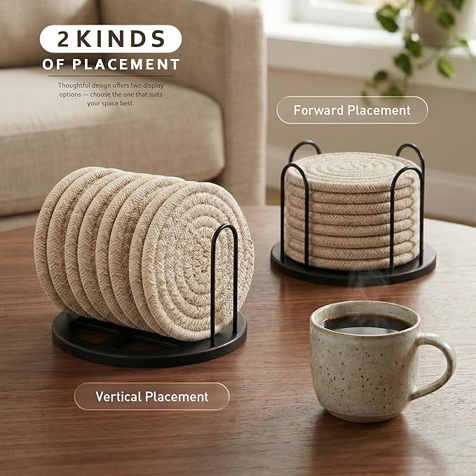 Lazebox Coasters Set of 8 for Drinks, 4 Inch Large Coasters for Coffee Table, Tabletop Protection for Hot & Cold Drinks, Versatile Coasters for Home Decor, Non-Slip & Easy to Clean, Mixed Brown