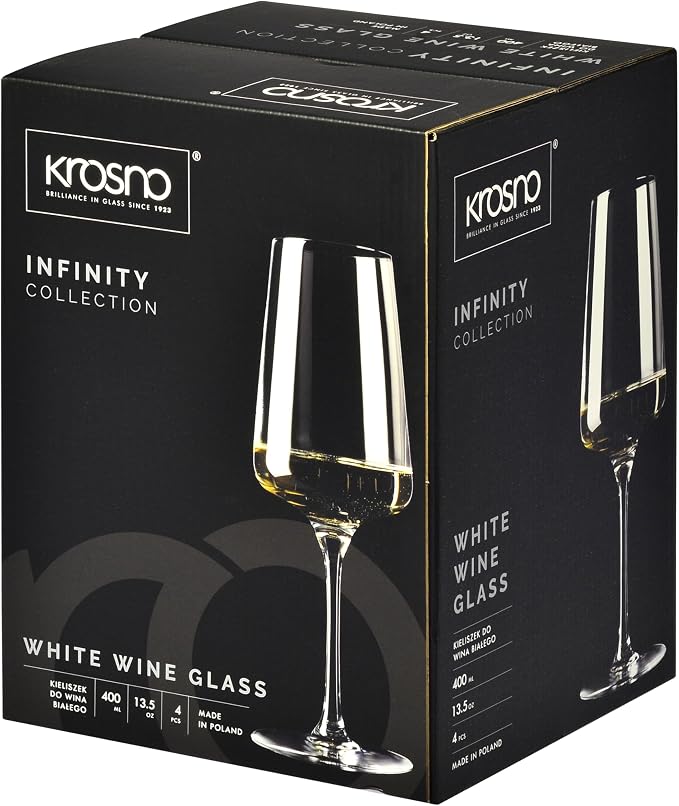 Krosno White Wine Glasses Set of 4, 13.5 oz, Infinity Collection | Wine Tumbler with Stem, Lead-Free Crystal Glassware, Drinking Glasses, Elegant Cups, Home & Restaurant, Dishwasher Safe