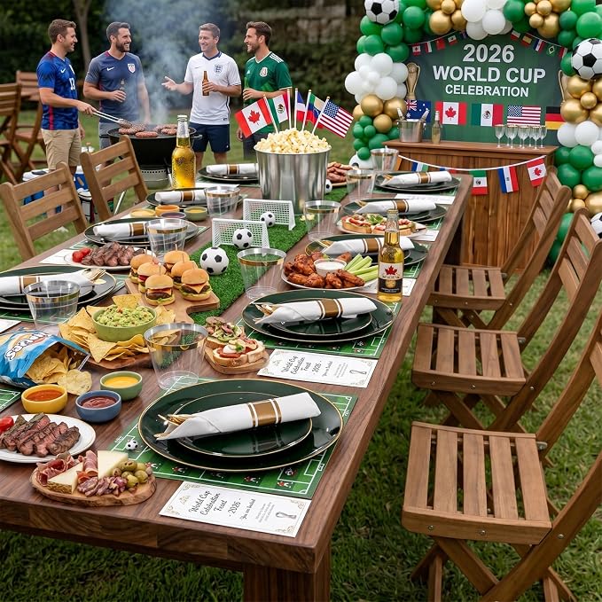 KIRE 350PCS Green and Gold Plates - Plastic Dinnerware Set for Christmas | 50Guests Include 100PC Green Plastic Disposable - 50PCSPre Rolled Napkins with Silverware &50PCS Cups for Wedding/Holiday