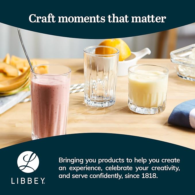 Libbey Brockton Tumbler, Juice and Glasses Drinking Set, Clear, Classic Cut Glass Cups Set of 24, Elegant Dishwasher Safe Barware Glasses for Everyday Use