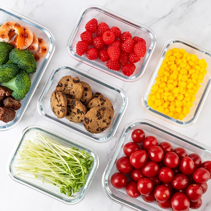 16Pack Glass Meal Prep Containers 8 Bowls with 8 Airtight Pink Lids 2 Sizes | Borosilicate glass food storage set for lunch, leftovers & portion control — microwave/freezer/dishwasher safe, leak-proof
