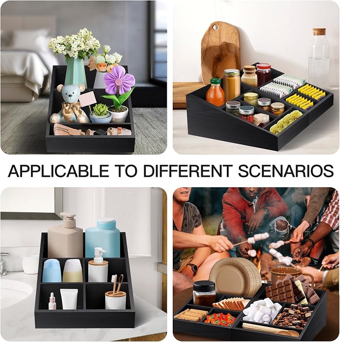 MINCORD Coffee Station Organizer for Counter | Wood Coffee Condiment Service Tray with 9 Compartment | Two-in-One Coffee Bar Supplies Organizer for Home Office Breakroom