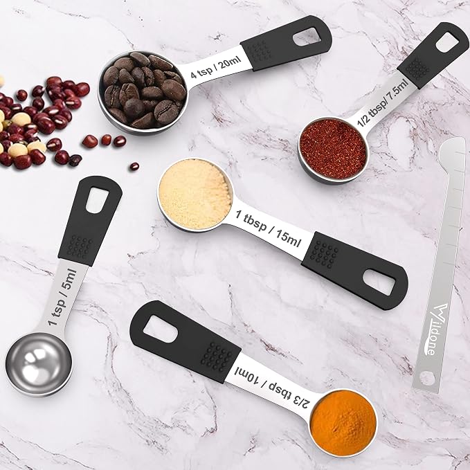 Wildone Stainless Steel 18-Piece Measuring Cups and Spoons Set | Stainless Steel Kitchen Gadgets for Cooking & Baking, Heavy Duty for Measuring Dry/Liquid Ingredients, Black
