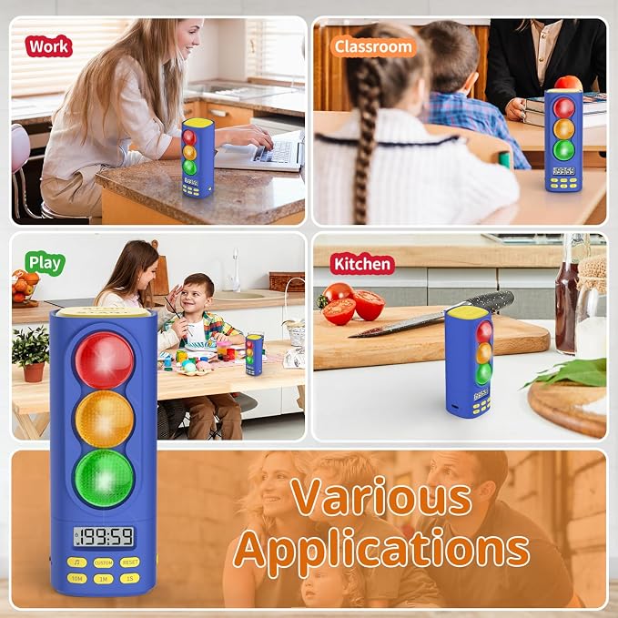 Traffic Light Timer, Custom Countdown, ADHD Tool, Volume & 4 Rings | visual meeting Classroom Desk Kitchen Type C Included Back to School Blue