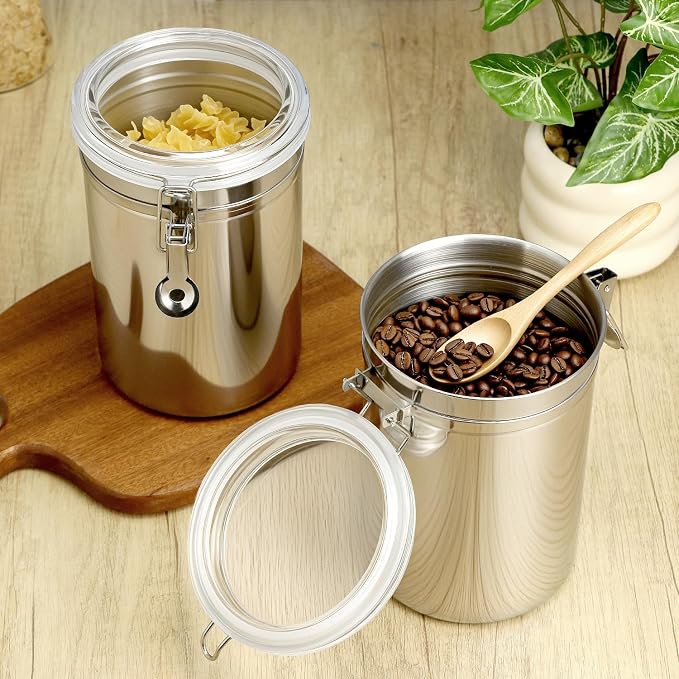 QWORK 62oz Stainless Steel Airtight Canister, Kitchen Storage Canister for Flour Coffee Beans, 5" x 7.5"