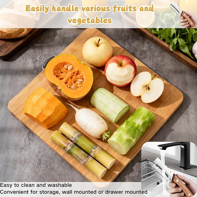 2 PCS Multi-Functional Kitchen Peeler, Vegetable Peeler, Wooden Kitchen Tool, Premium Wooden Handle - Stainless Steel Single Blade & Built-In Bottle Opener, Suitable for Peelable Vegetables & Fruits