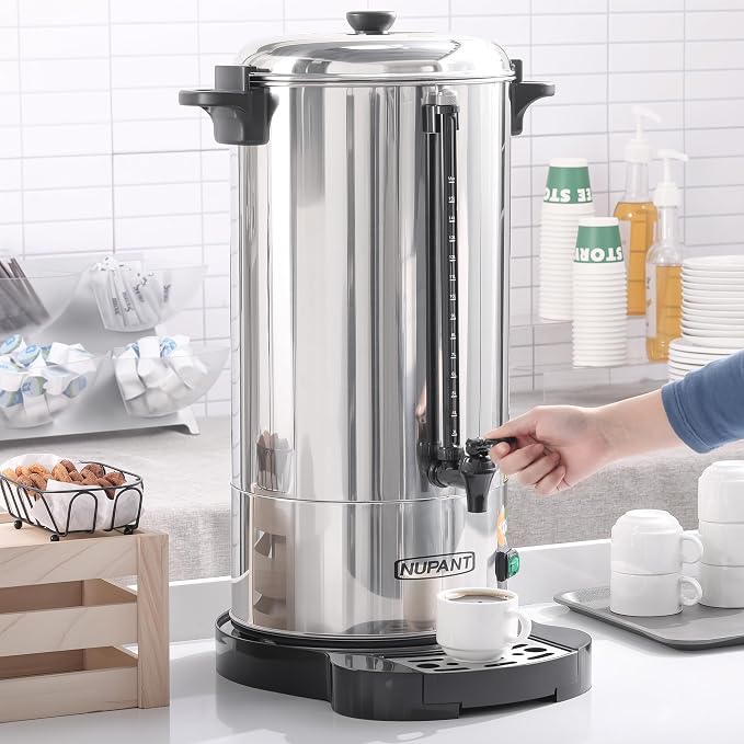 NUPANT Commercial Coffee Urn 100 Cup/15L Coffee Dispenser with Upgraded Percolator, 304 Stainless Steel Hot Water Urn Beverage Dispenser with Keep Warm Mode, Large Coffee Maker for Catering Party