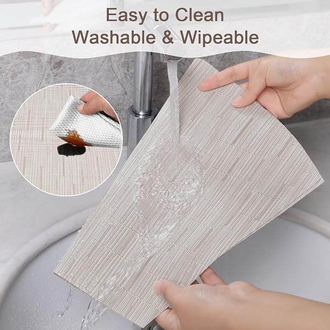 SHACOS Round Table Placemats Set of 7 Wedge Shaped Place Mat with Centerpiece Circle Mat Heat Resistant Small Round Table Mats Washable (7, Beige)