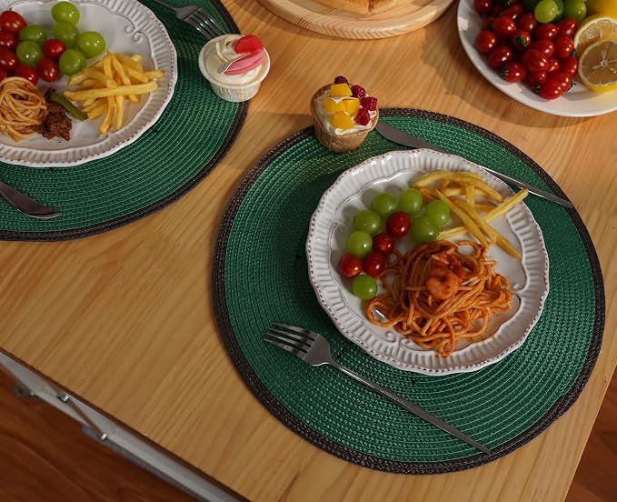 Zupro Round Placemats Set of 6,15inch Fruit Embroidered Table Mats Heat Resistant Non-Slip Washable,for Kitchen Dining Tables Four Seasons Dinner Parties Thanksgiving and Everyday Use.Kiwifruit Green